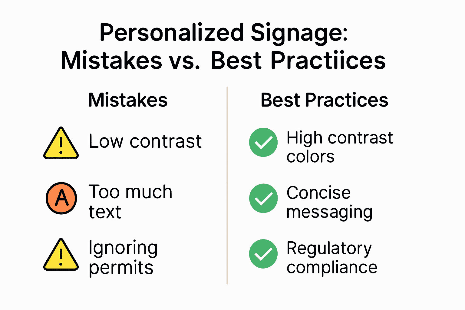 Infographic comparing signage mistakes with best practices for businesses.