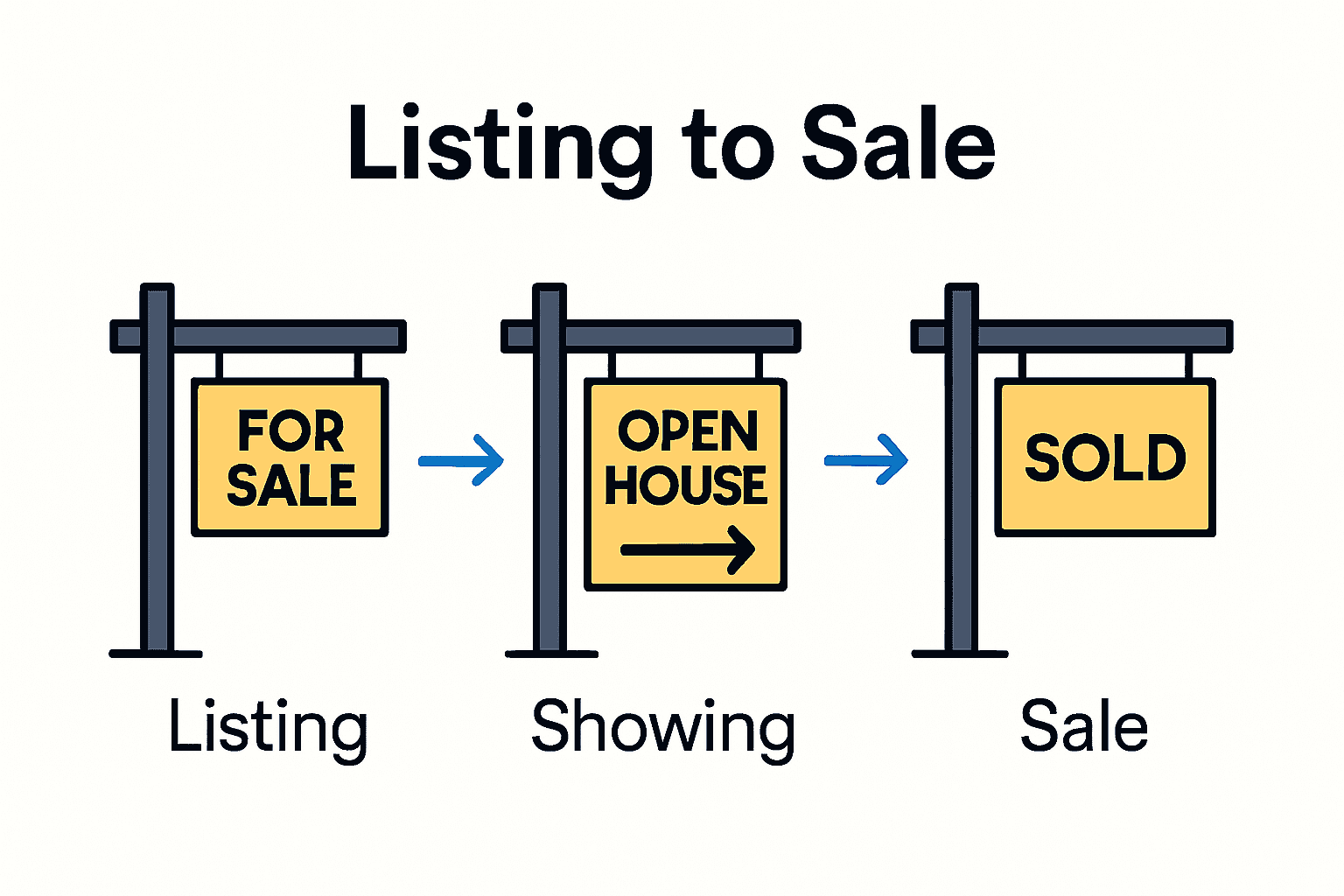 Infographic comparing For Sale, Open House, and Sold real estate signs