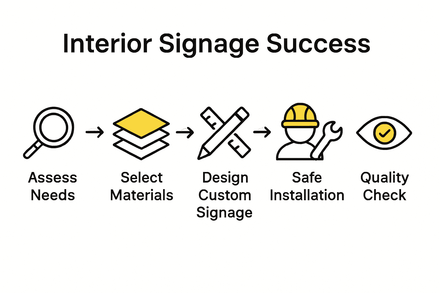 Infographic summarizing five steps for business interior signage success