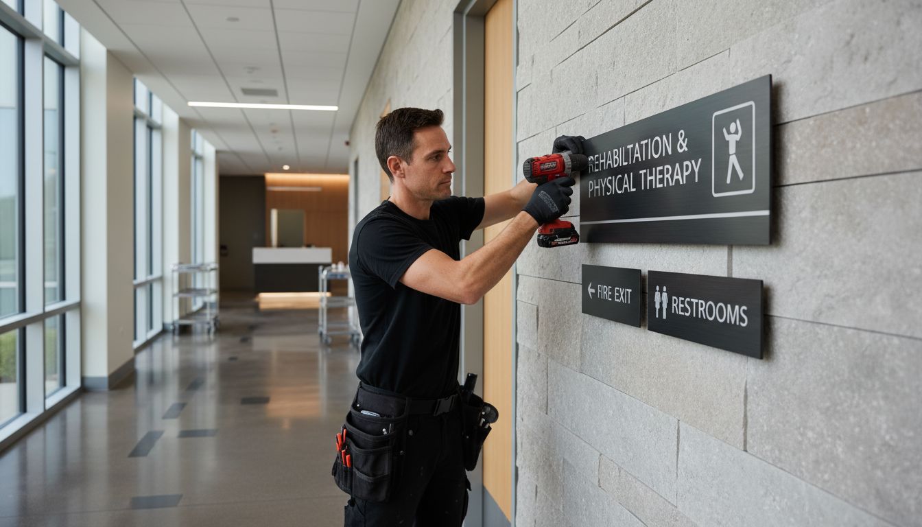 engraved directional sign installation