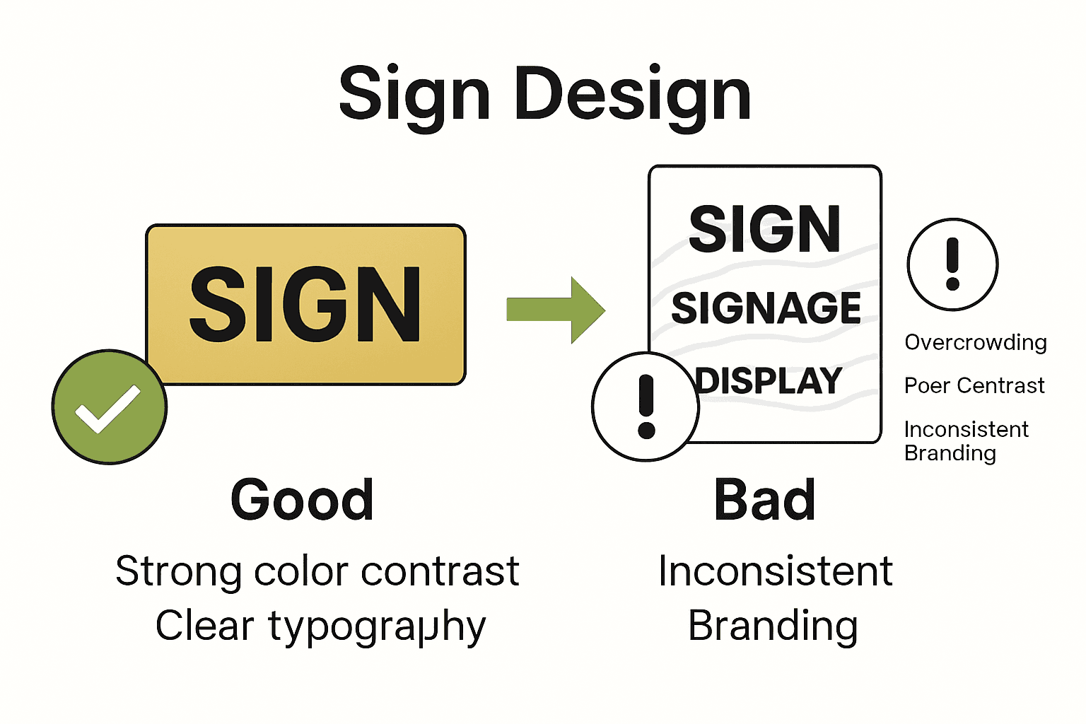 Infographic comparing effective and ineffective sign design elements