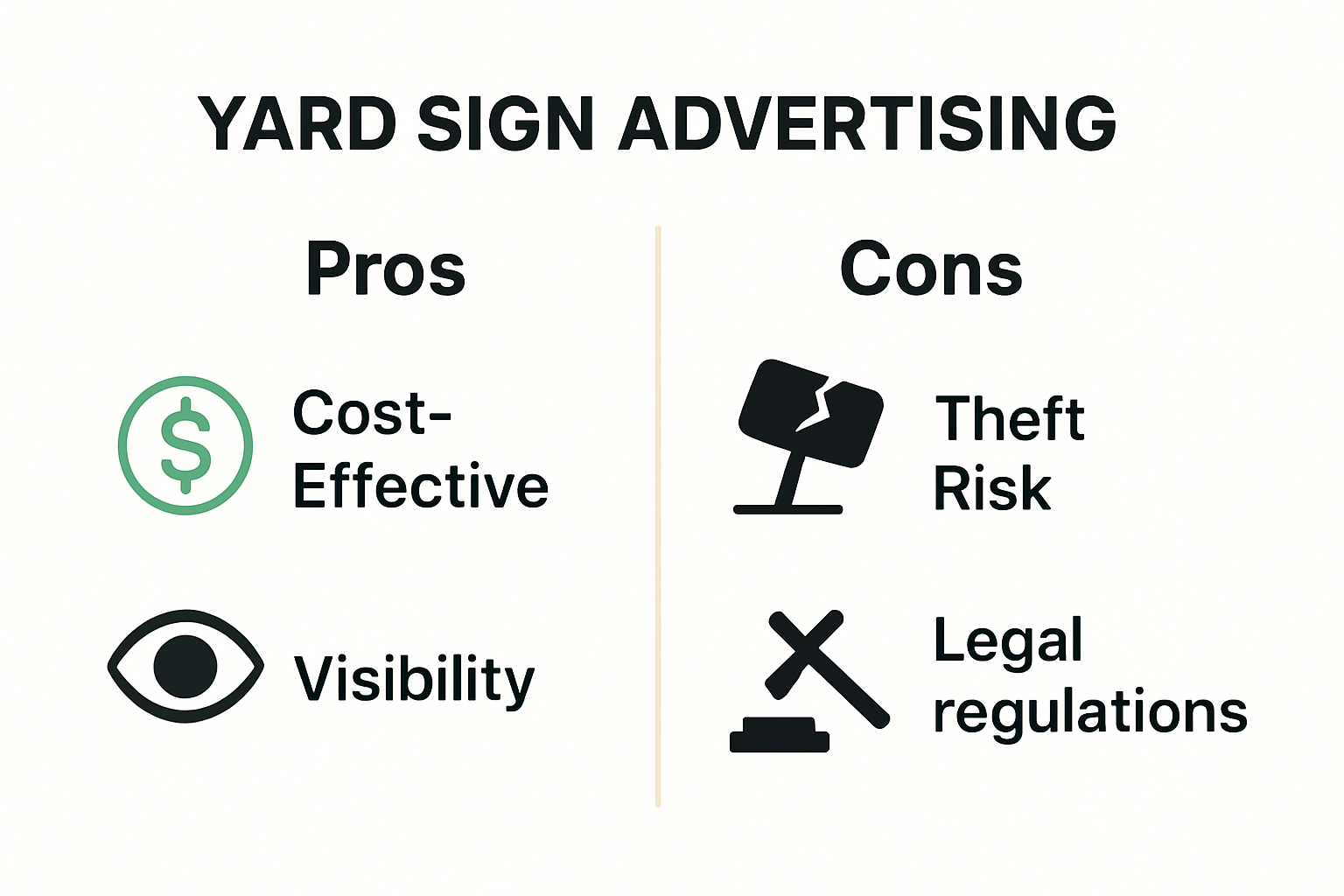 Infographic comparing yard sign advertising benefits and pitfalls