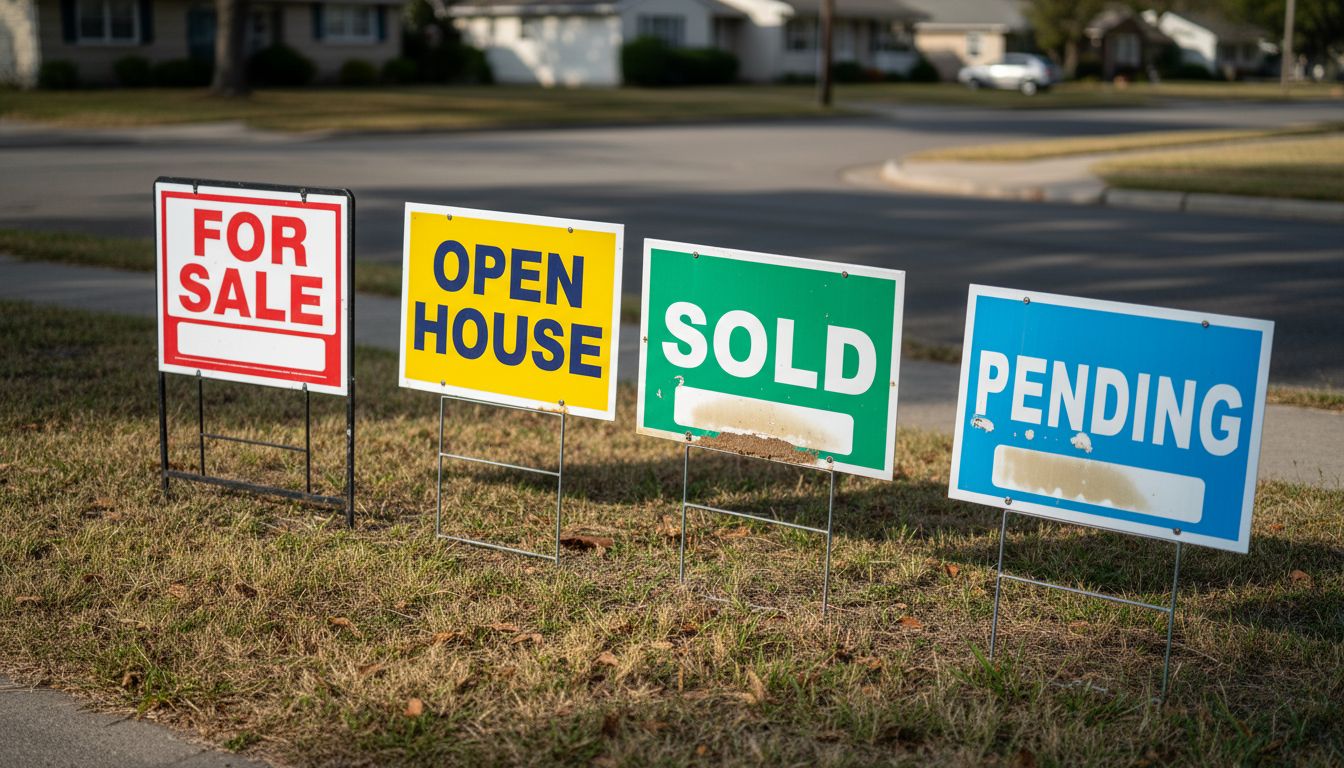 Four real estate yard sign types displayed