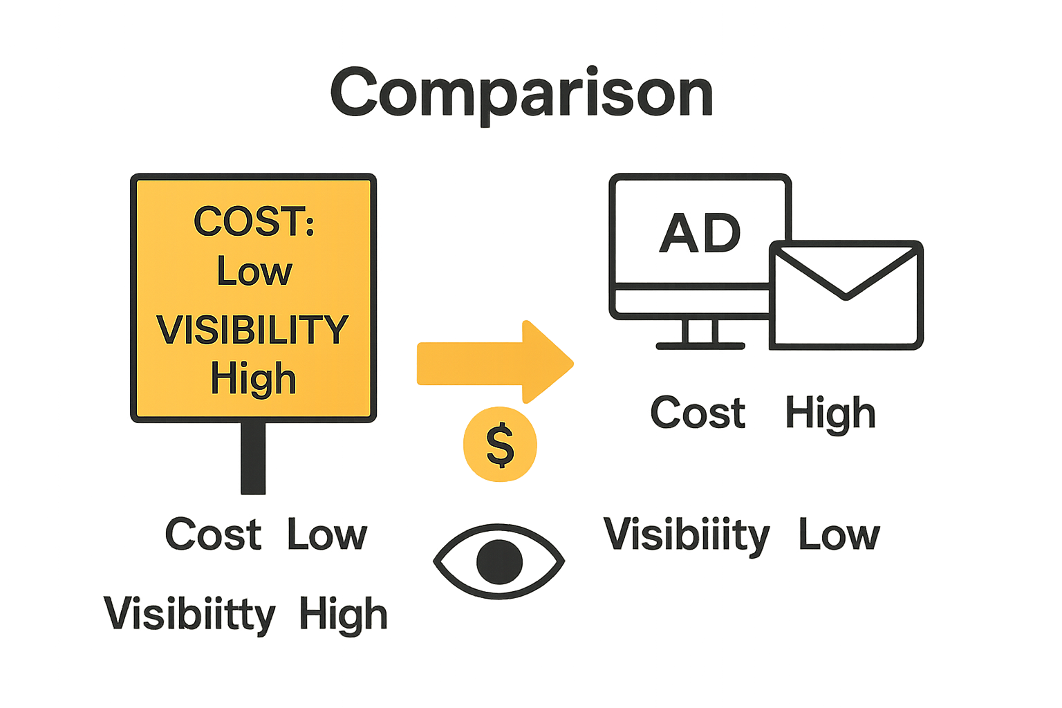 Infographic comparing yard sign effectiveness and cost