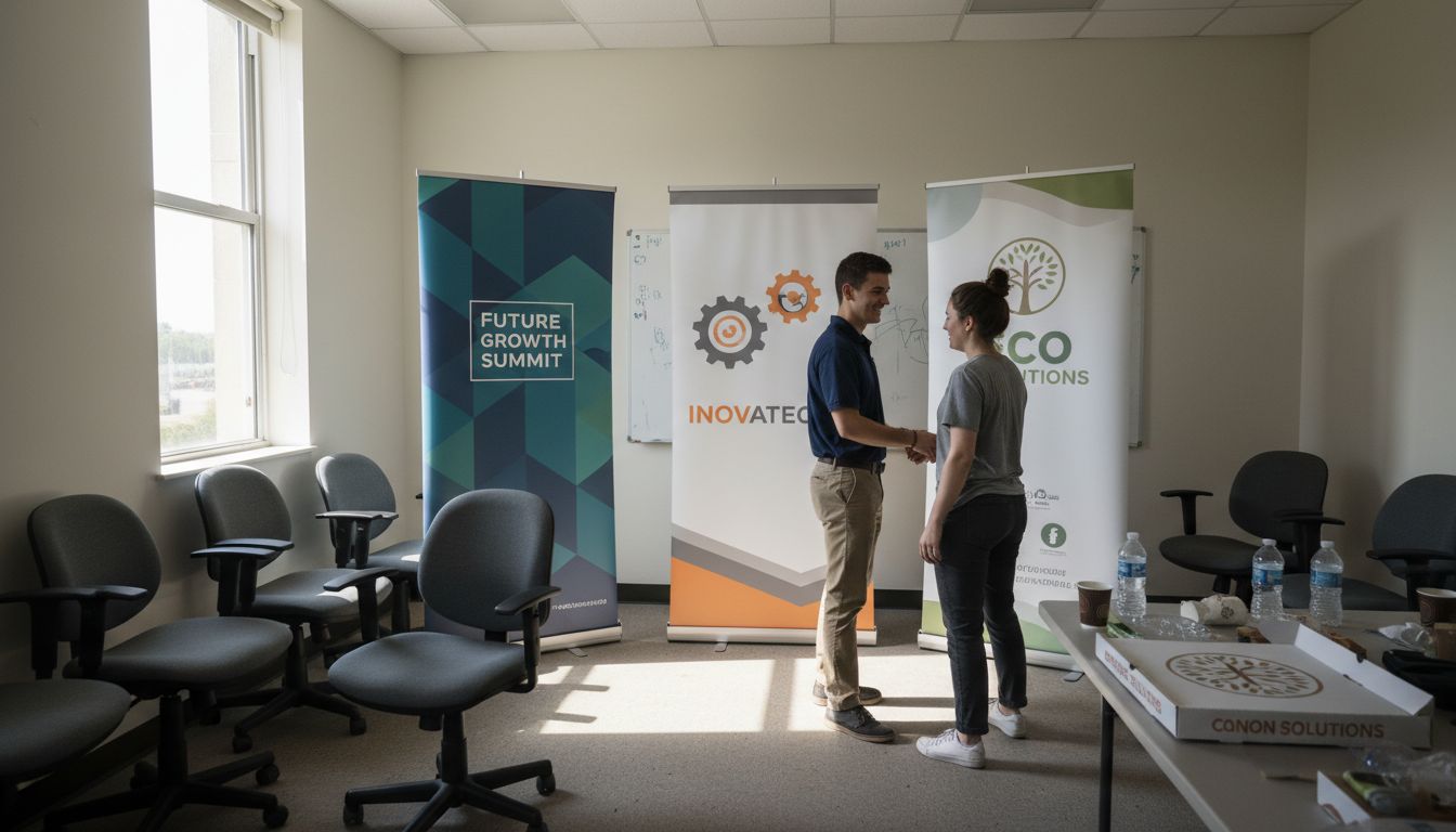 Three banner types compared in meeting room