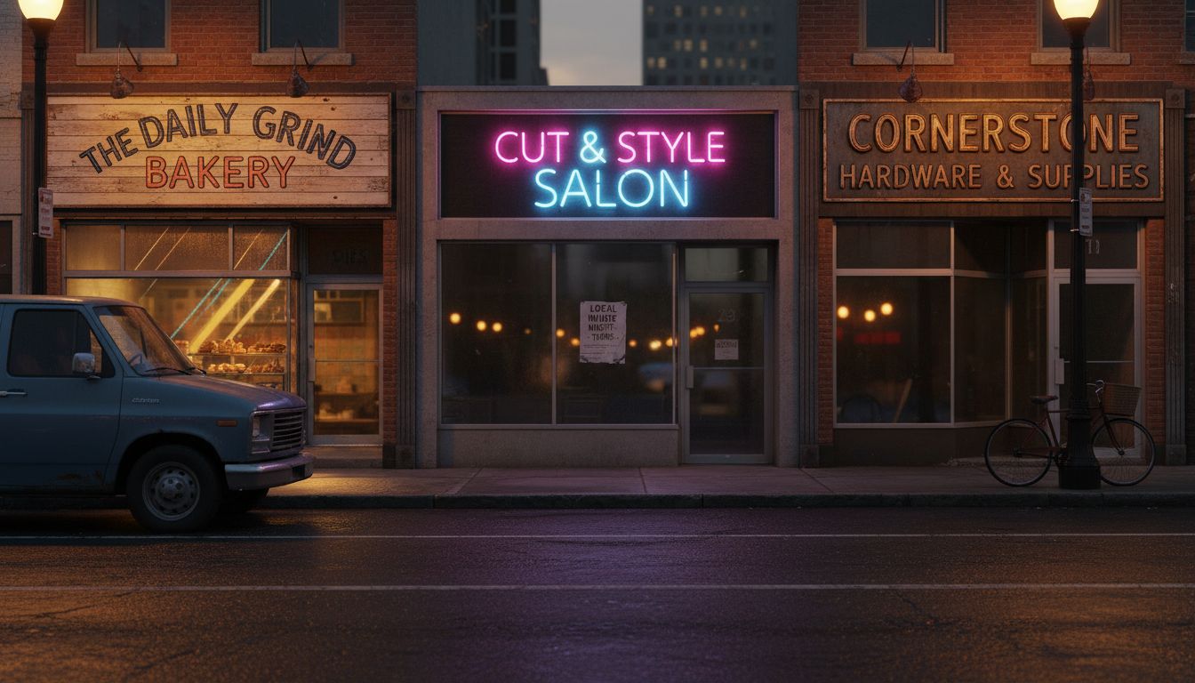 Various storefronts with different sign types