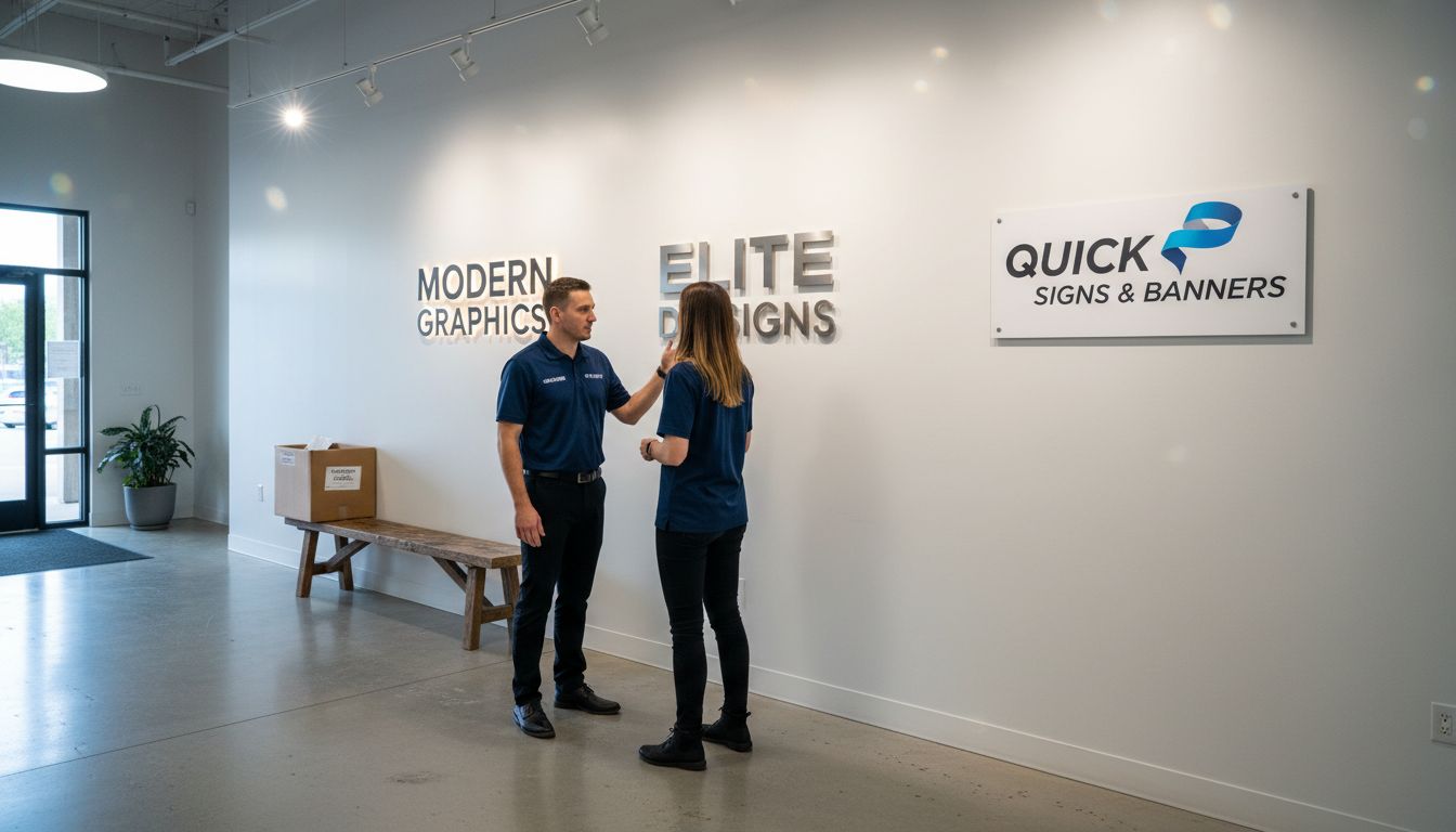 Multiple types of business logo signs displayed