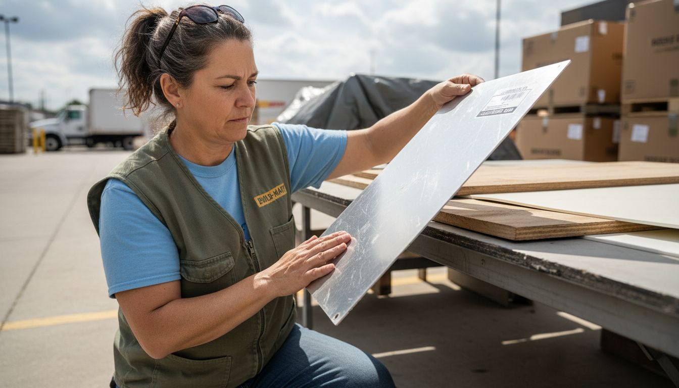 Worker comparing outdoor sign materials