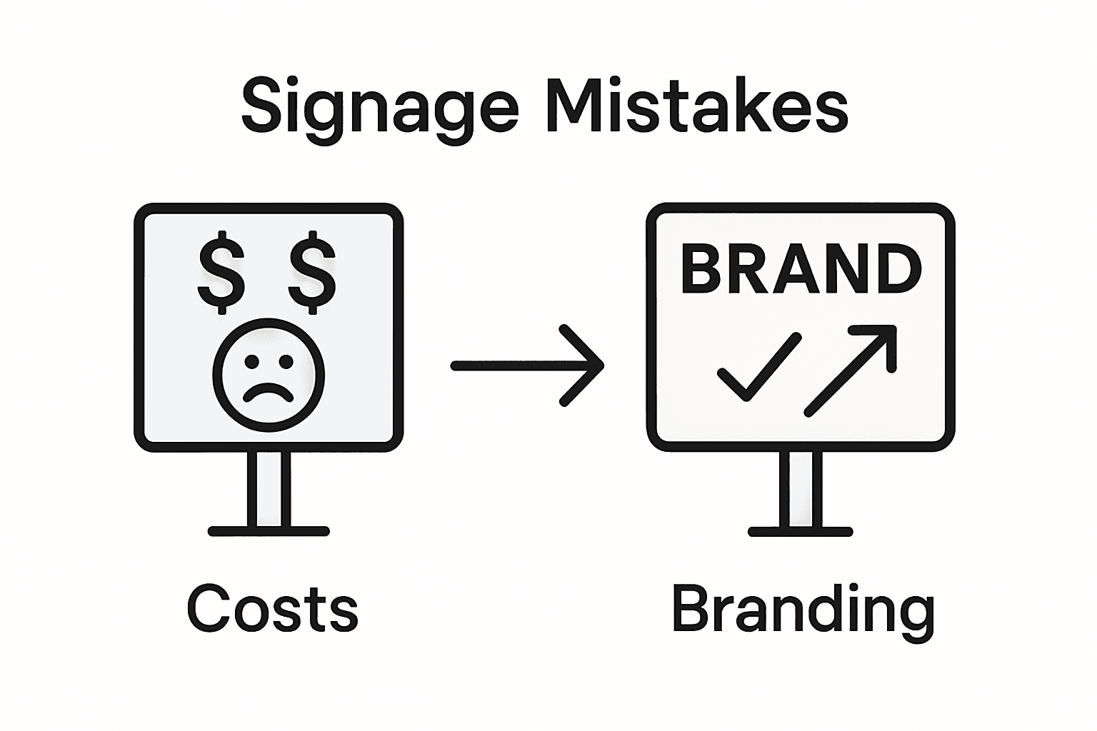 Infographic showing common office signage mistakes and outcomes