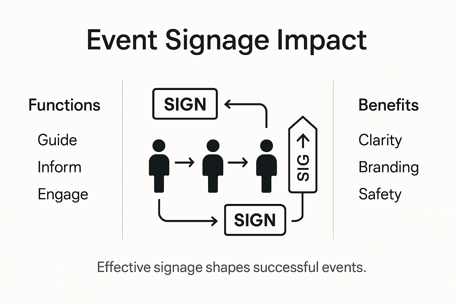 Infographic showing event signage functions and benefits