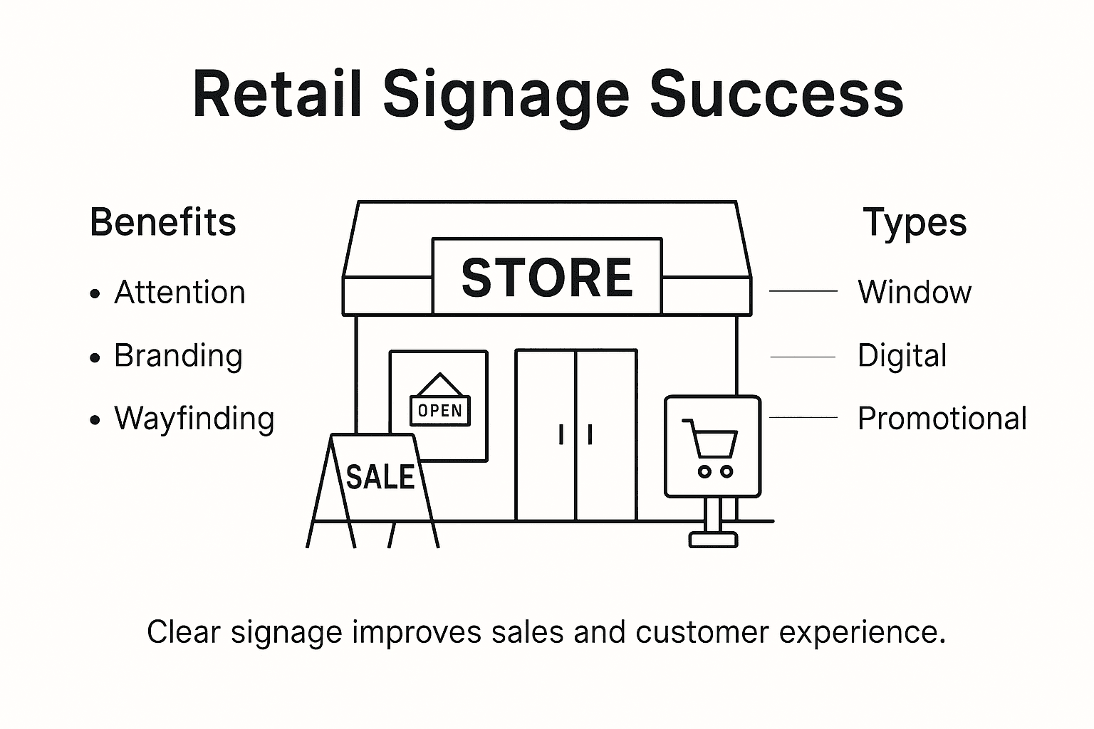 Infographic showing retail signage types and benefits