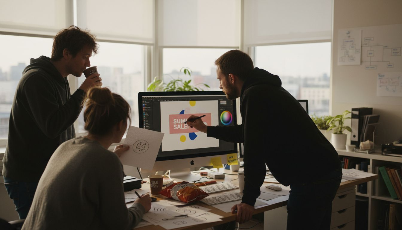 Digital marketing team designing banner ad