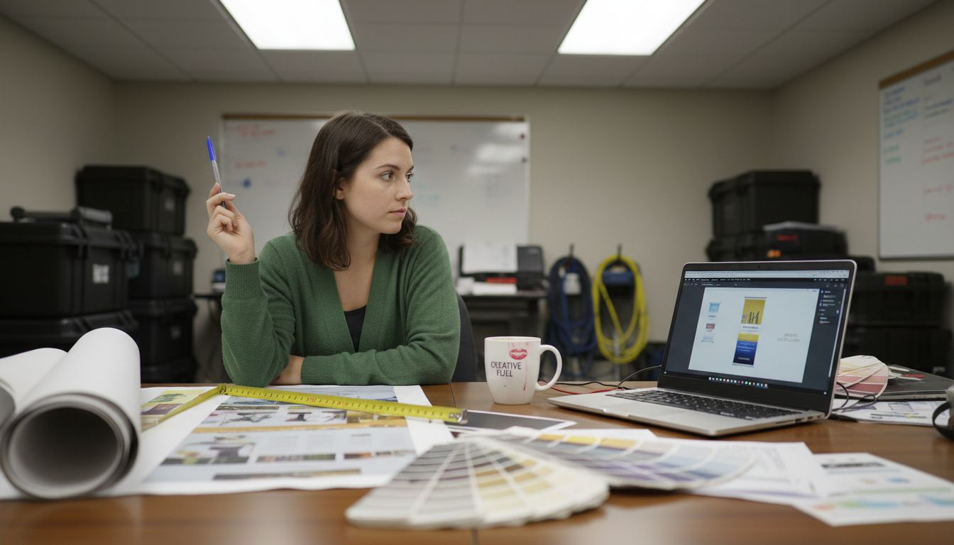 Marketing coordinator reviews banner format proofs