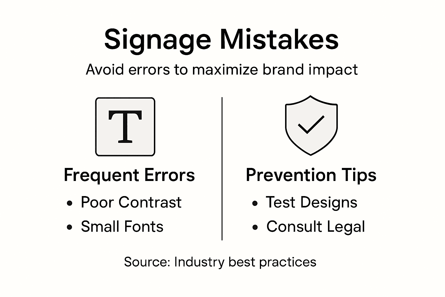 Infographic showing signage mistakes and fixes