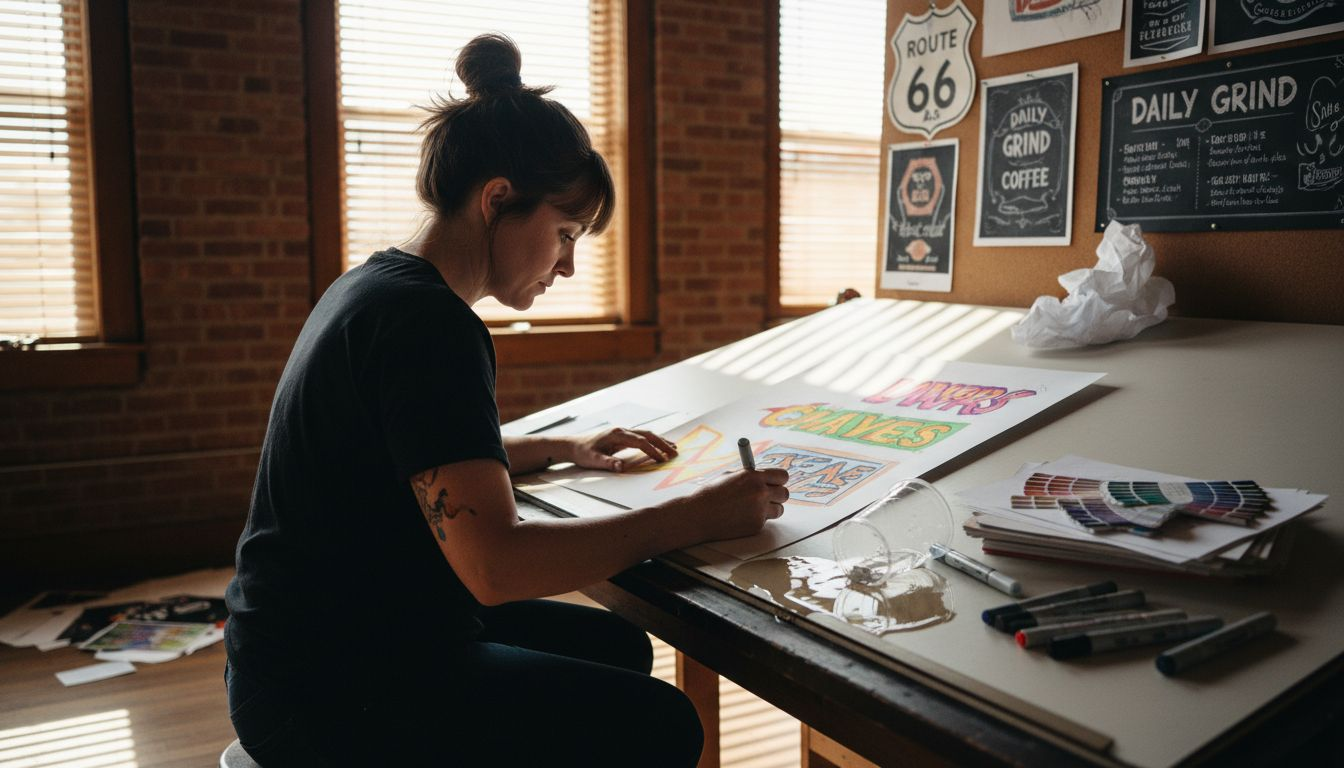 Graphic designer sketching custom sign ideas