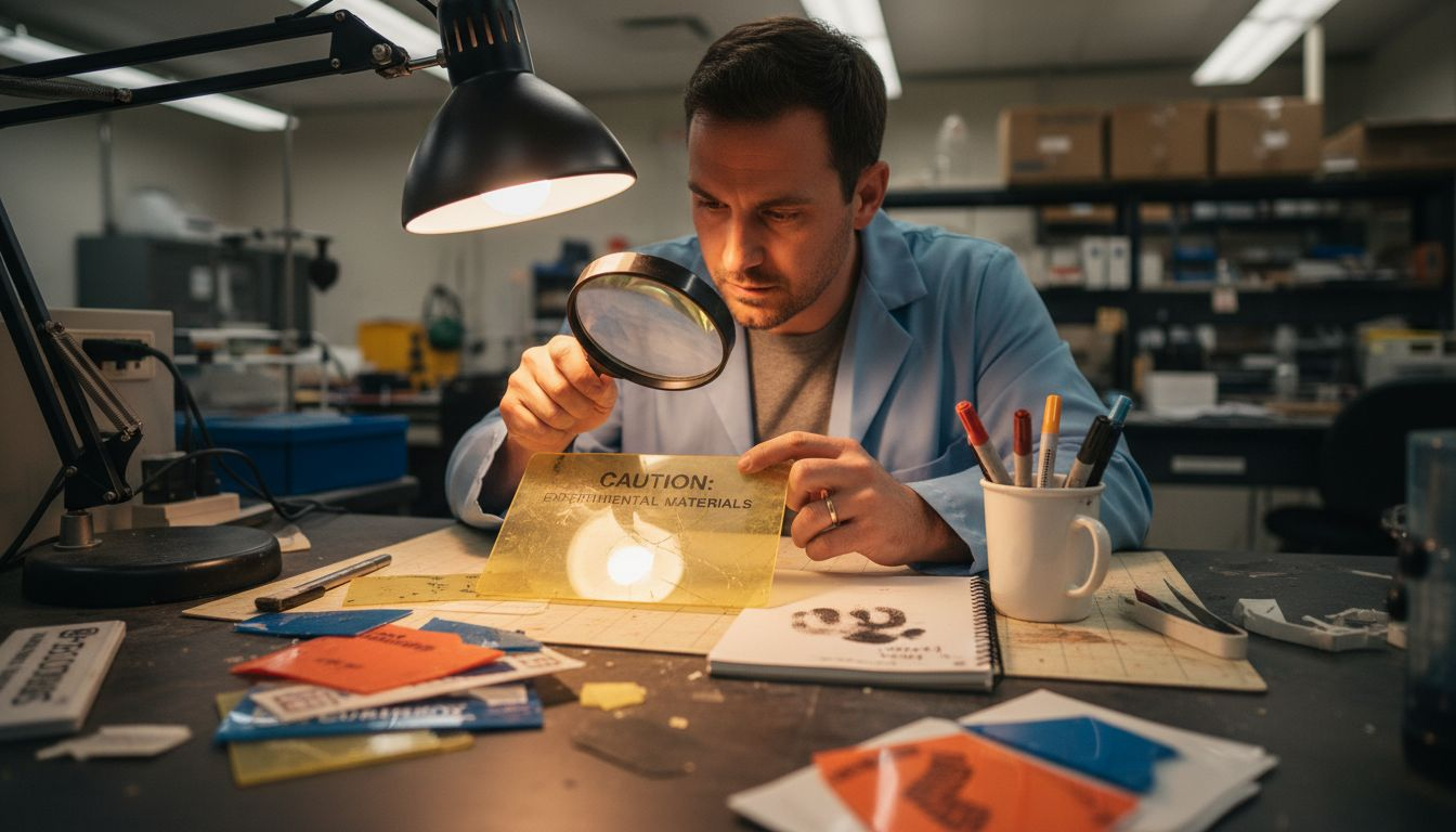 Technician testing signage material durability