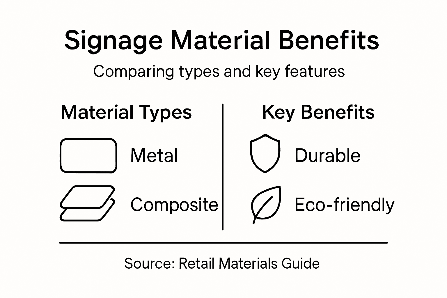 Infographic comparing signage materials and benefits