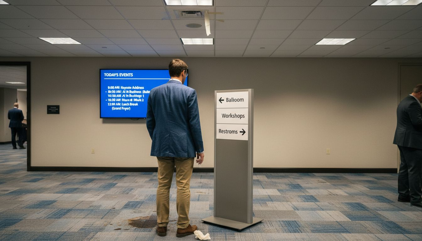 Attendee checking directional event signage