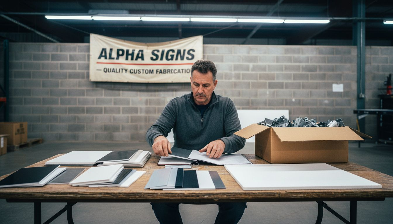 Vendor reviewing sign materials and samples