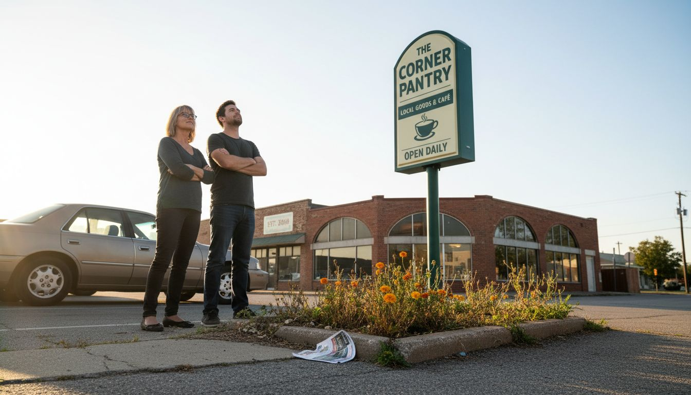 Business owners viewing store’s new pylon sign