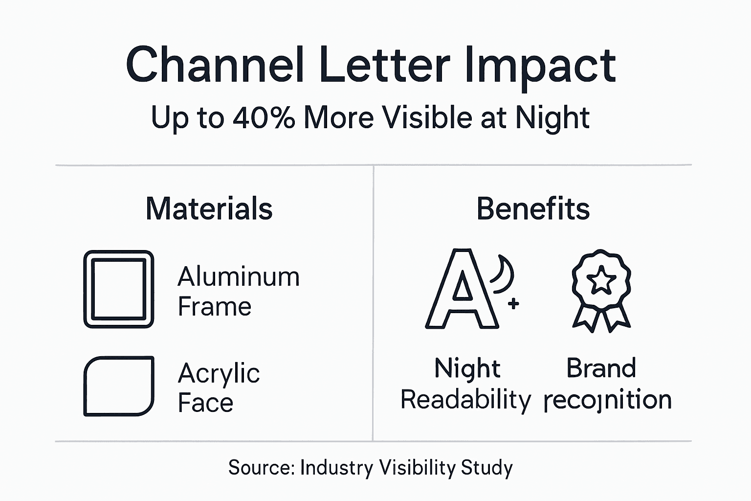 Infographic comparing channel letter features and benefits