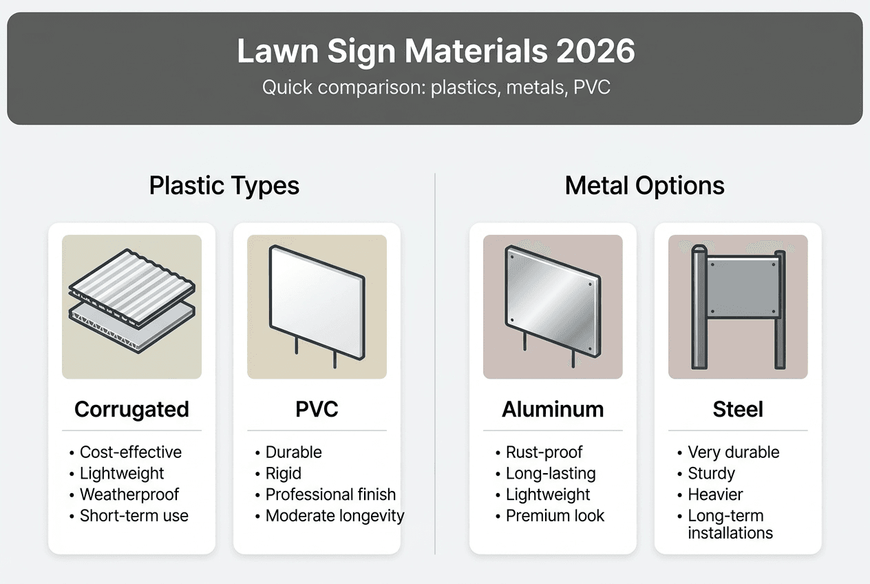 Infographic showing lawn sign materials comparison