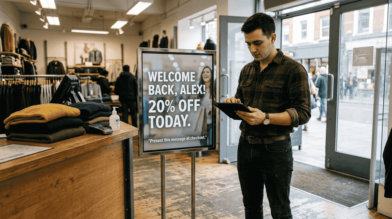 Retail manager sets up personalized signage