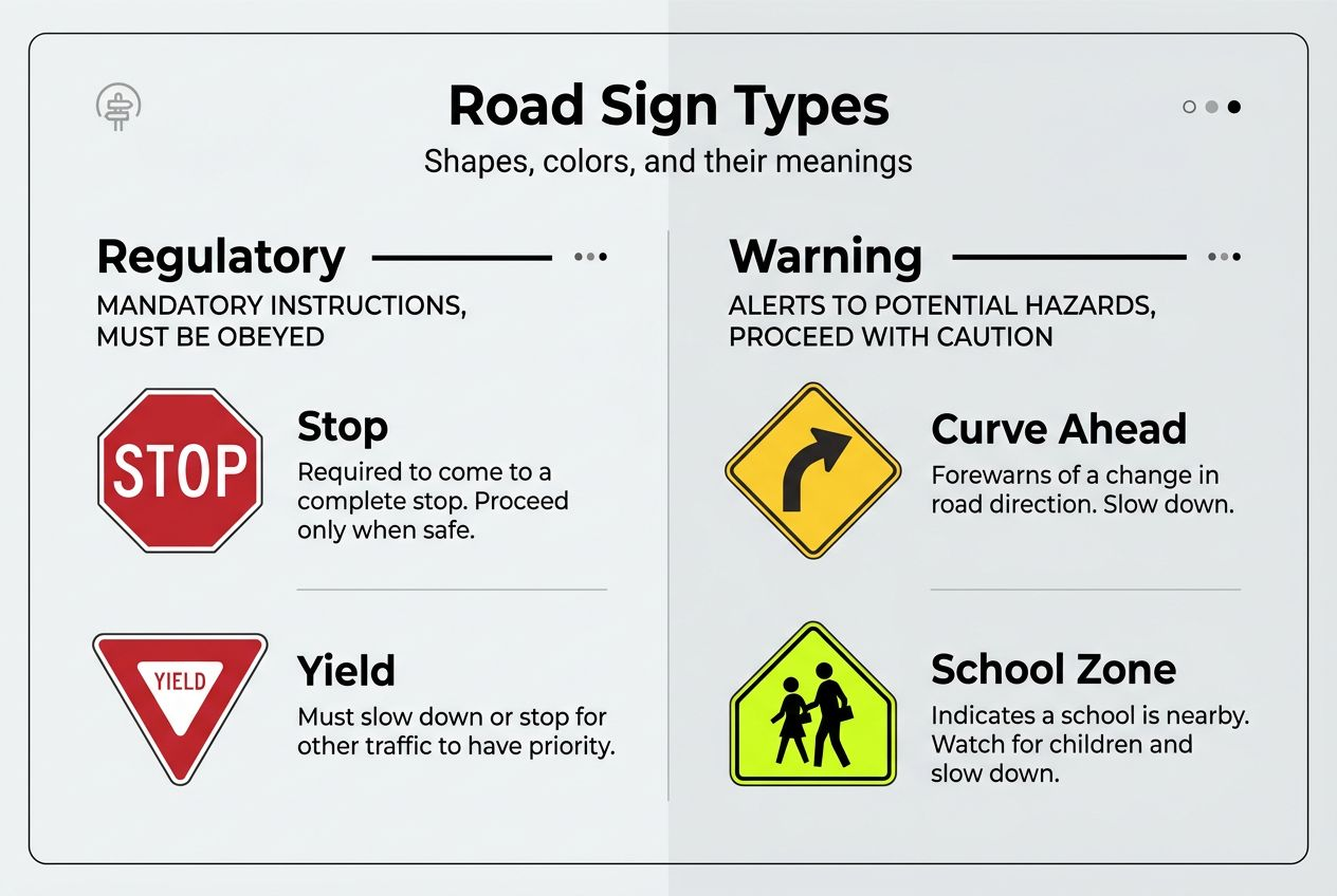 Infographic showing main road sign types and meanings