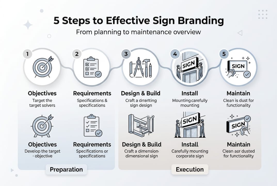 Infographic showing 5 steps of sign branding