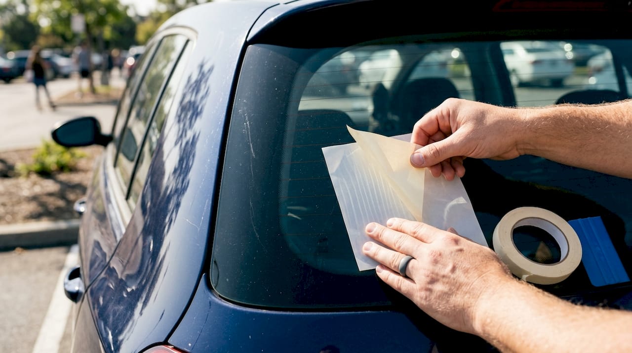Hands holding cast vinyl by car window