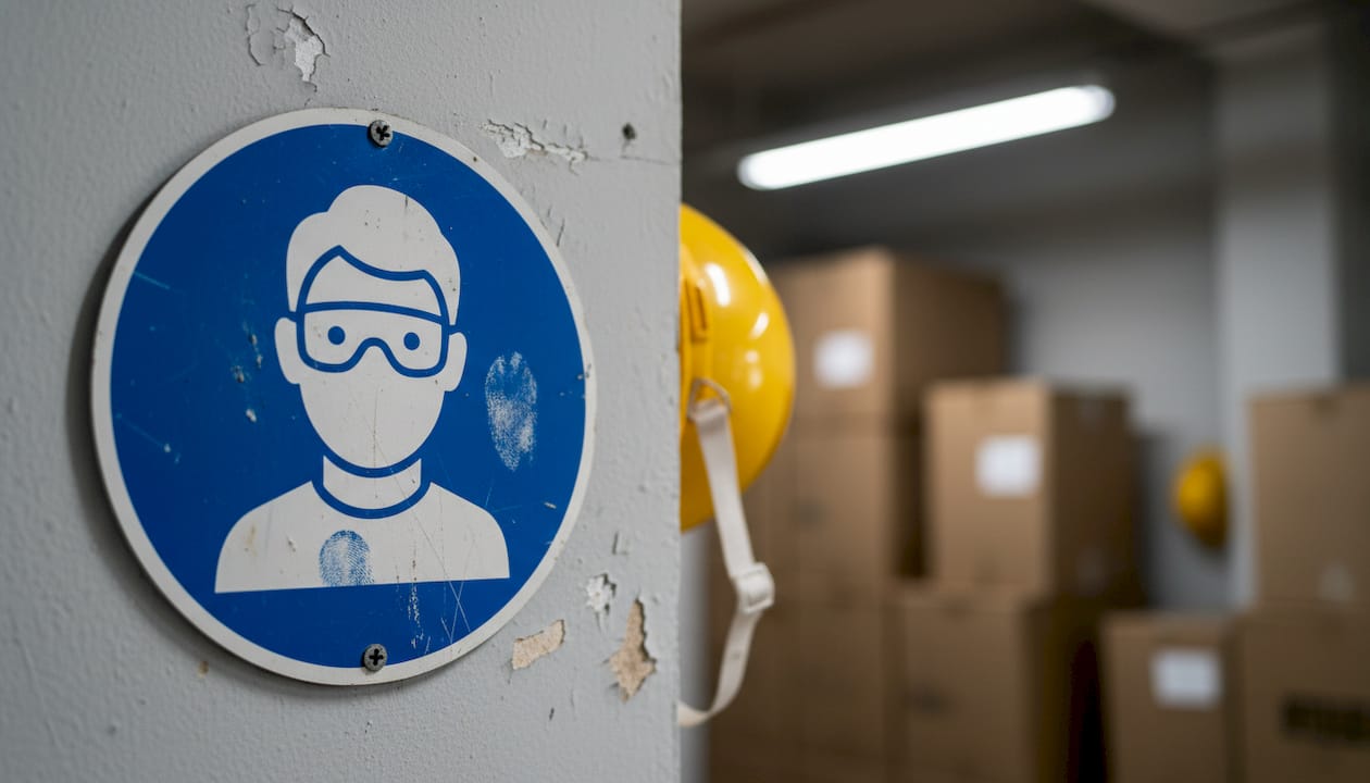 Blue circular mandatory sign with imperfections