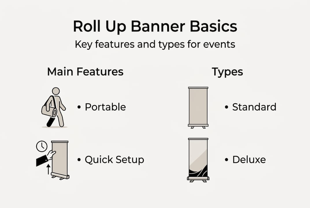 Infographic illustrating roll up banner types and features