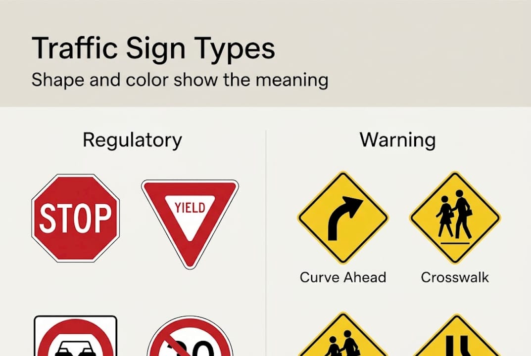 Infographic showing major traffic sign types