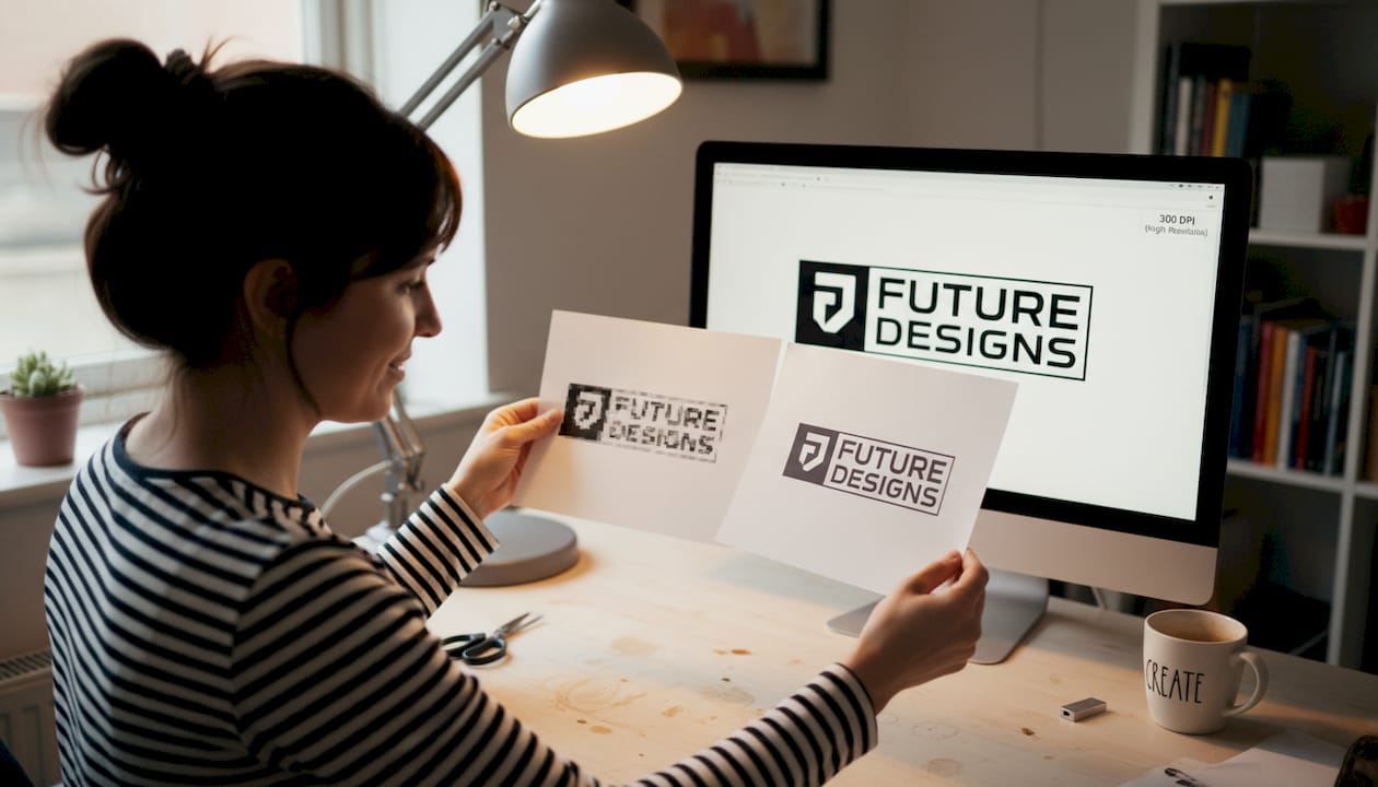 Designer comparing low and high DPI sign prints