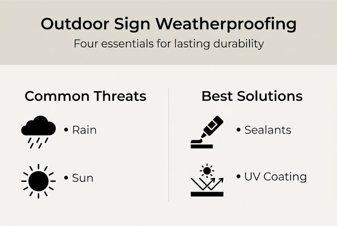 Infographic showing sign weatherproofing basics and solutions