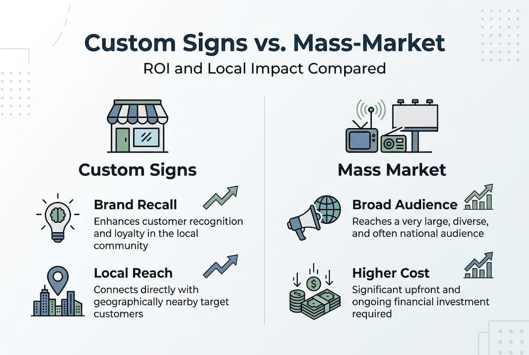 Infographic comparing custom vs mass-market signage ROI