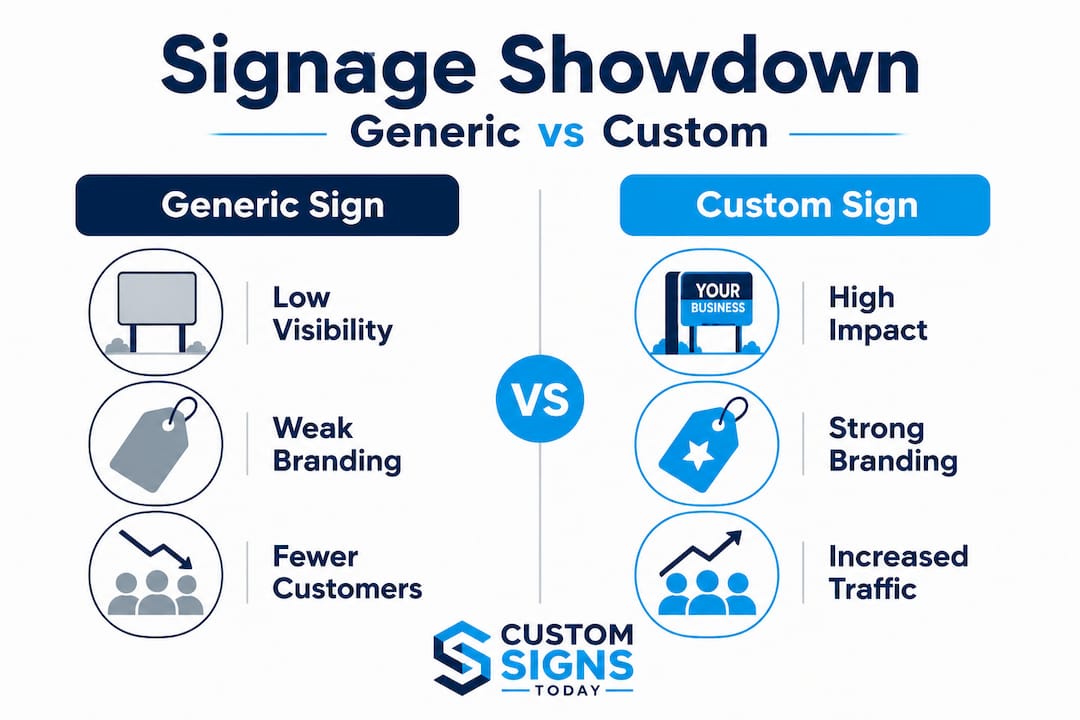 Infographic comparing generic and custom signage