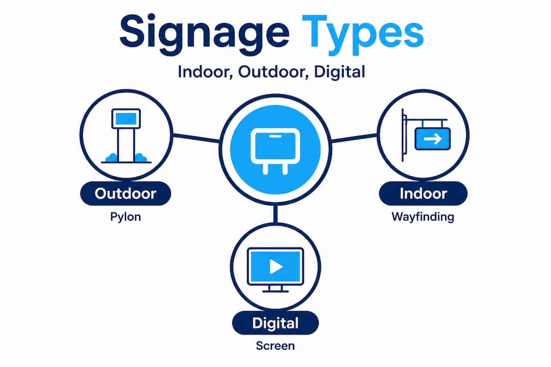 Hierarchy infographic of indoor, outdoor, digital signage