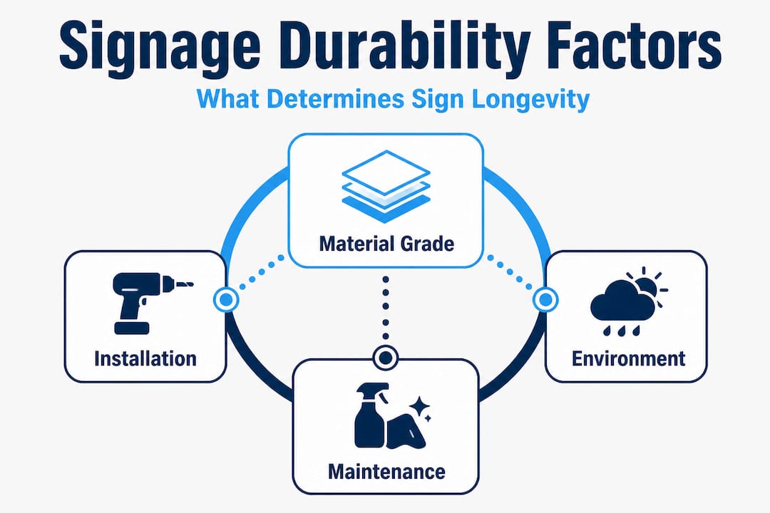 Infographic showing main signage durability factors