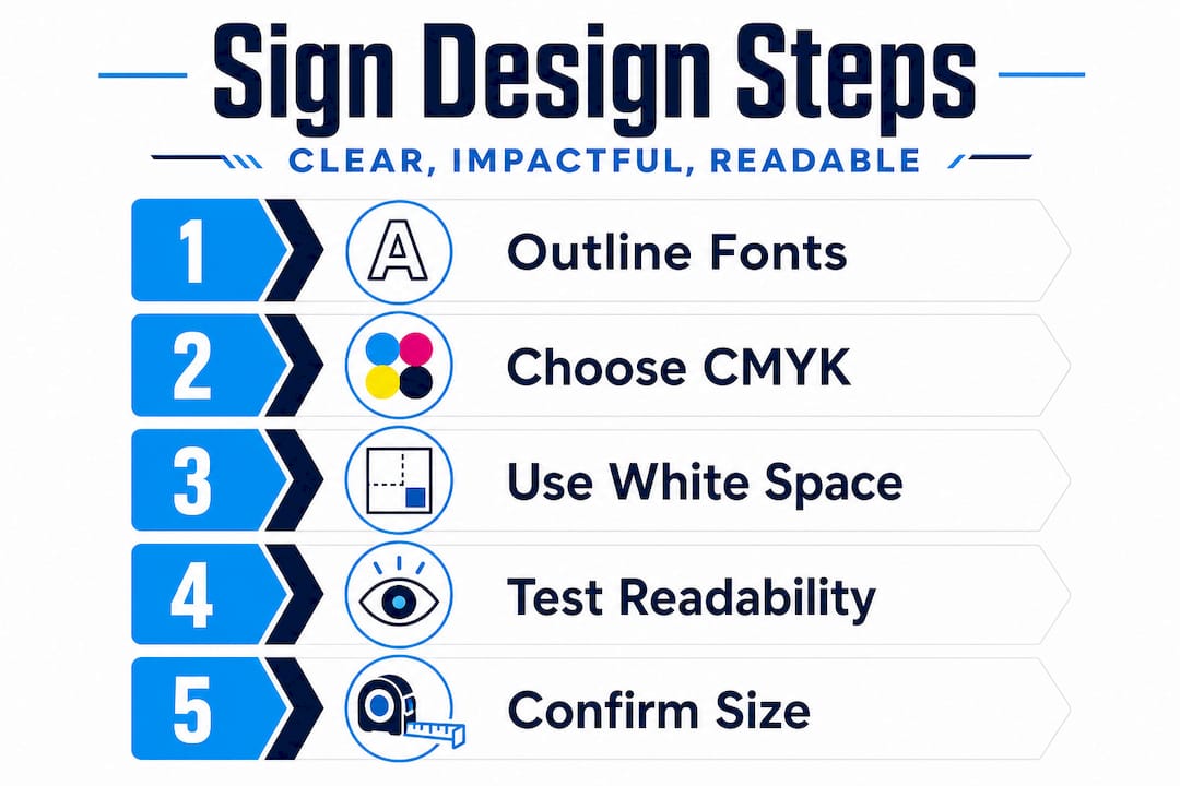 Infographic showing five sign design preparation steps