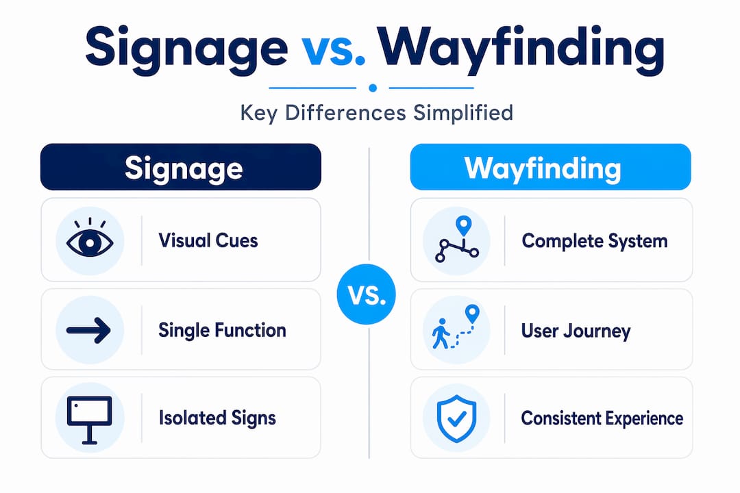 Infographic comparing signage and wayfinding