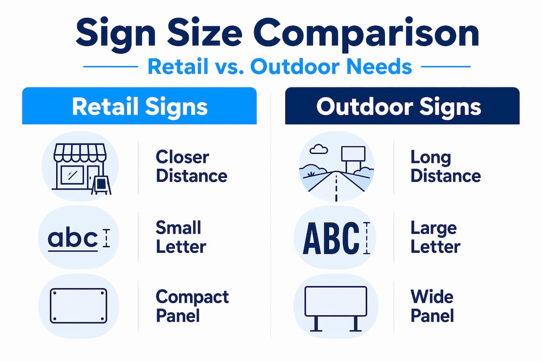 Infographic comparing retail and outdoor sign sizing