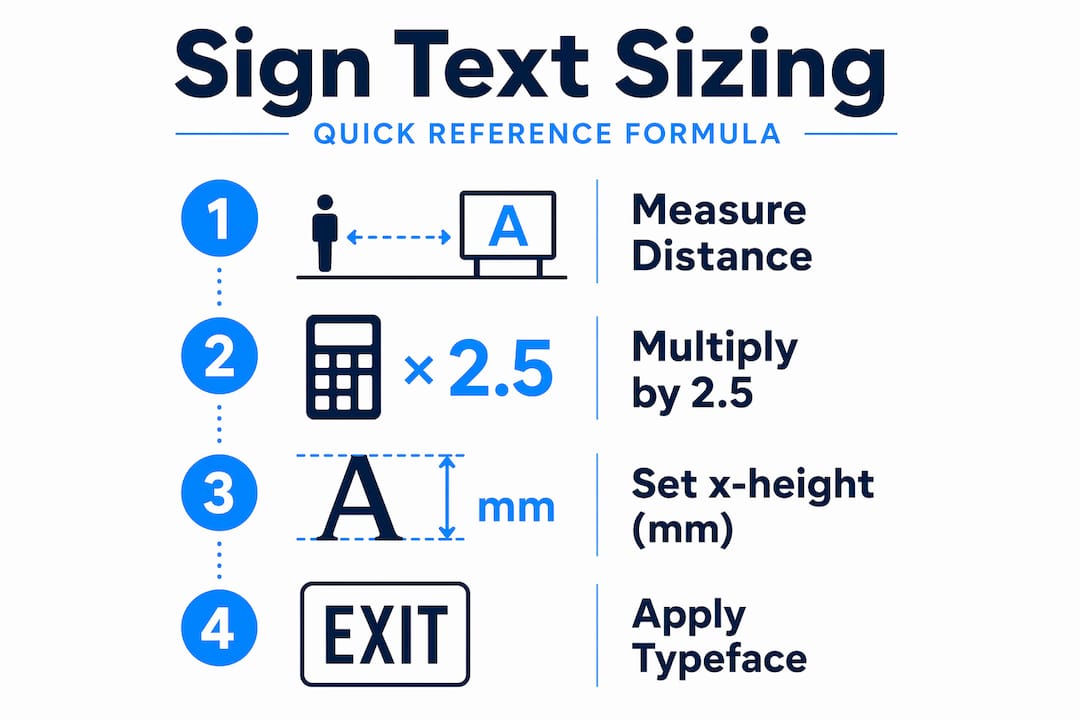 Infographic showing steps to size sign text