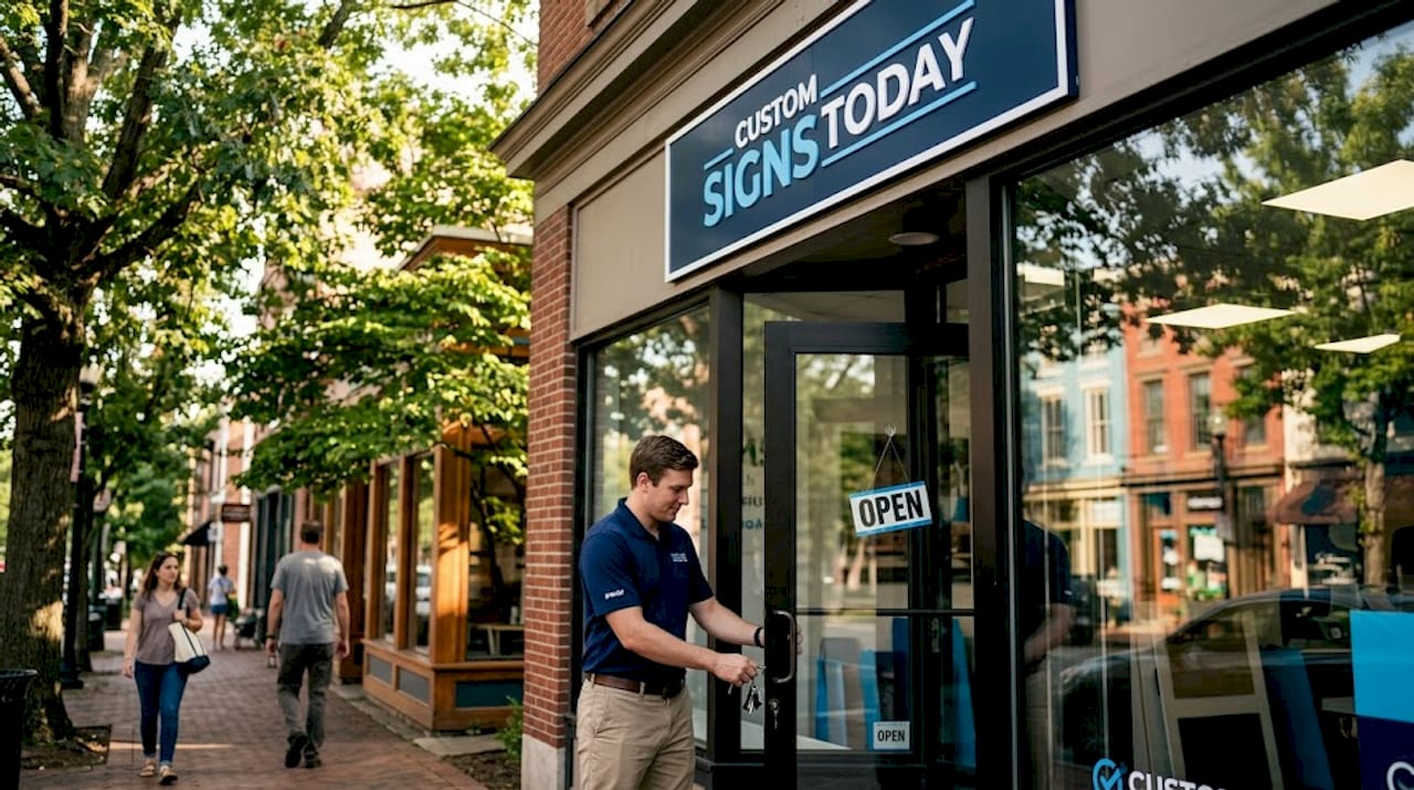 Storefront with professionally displayed logo signage