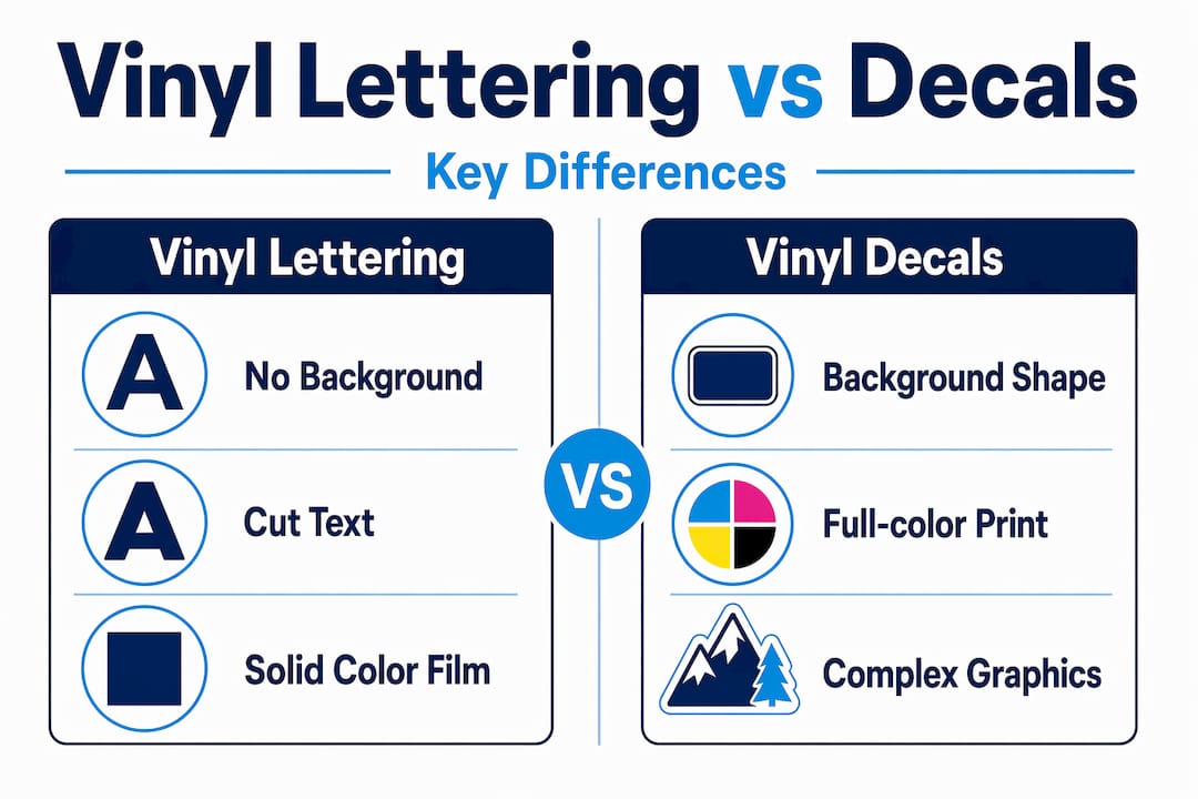 Infographic comparing vinyl lettering and decals