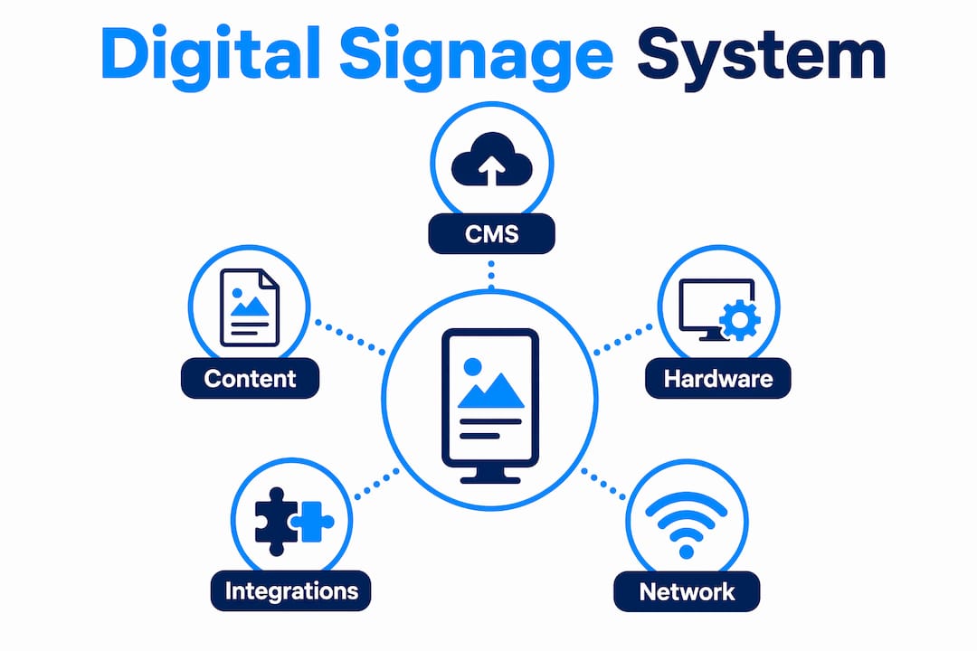 Infographic illustrating digital signage system components