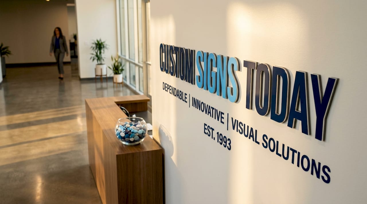 Dimensional metal letter lobby signs