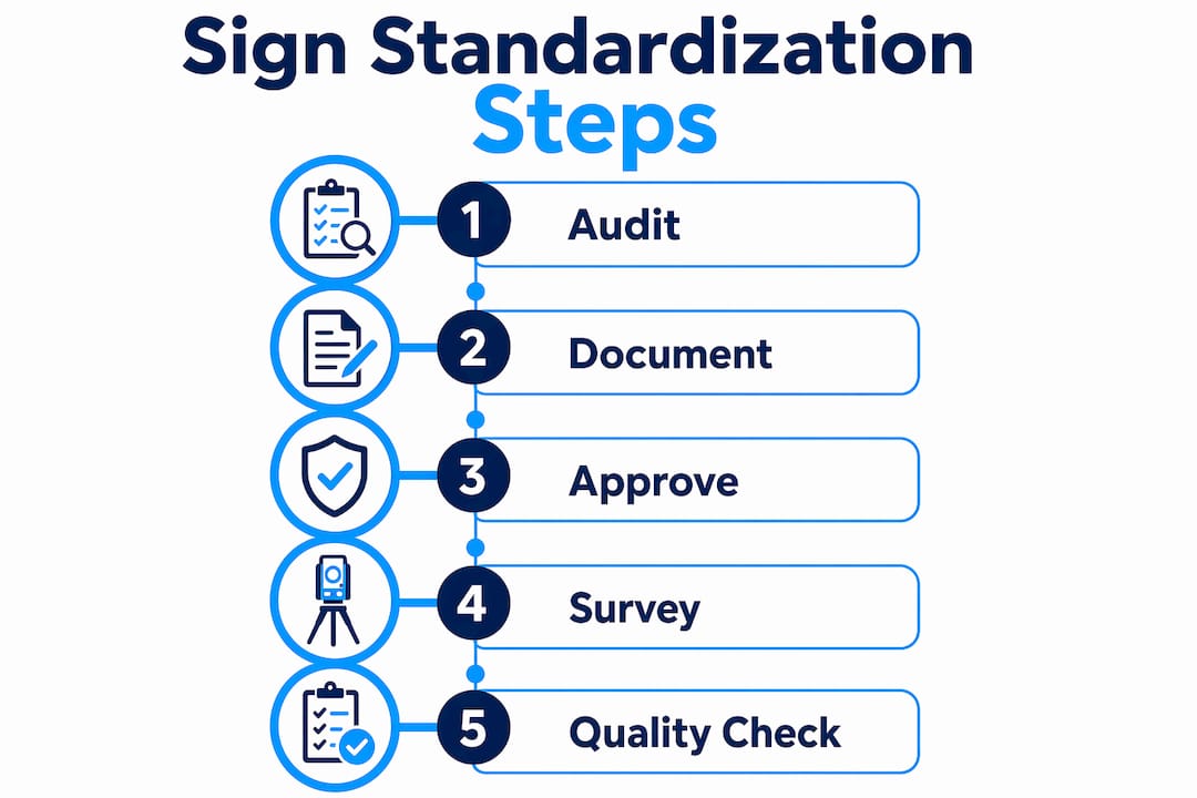 Infographic illustrating sign standardization steps