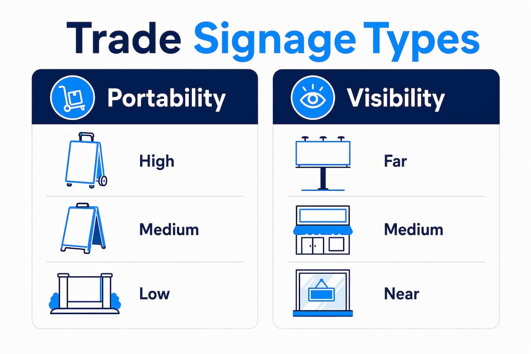 Infographic comparing trade signage types and benefits