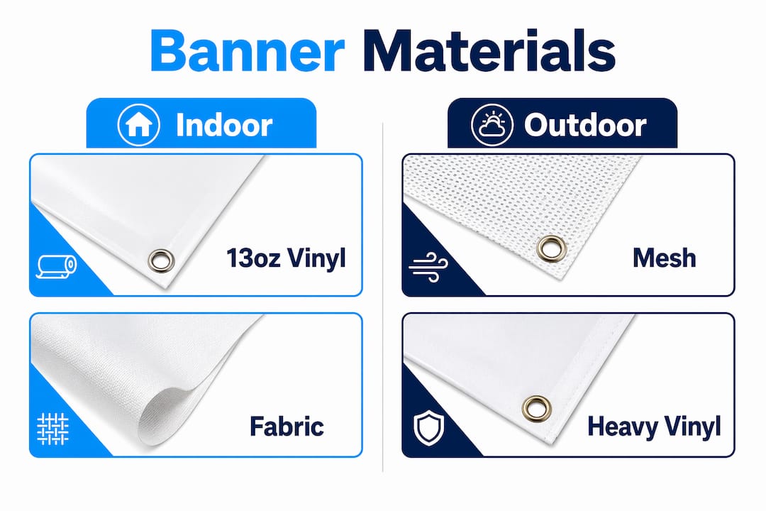 Infographic comparing indoor and outdoor banner materials